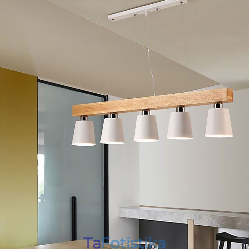 Πολυέλαιος Nordic Wood Μοναδικό ίσιο κρεμαστό φως Cafe