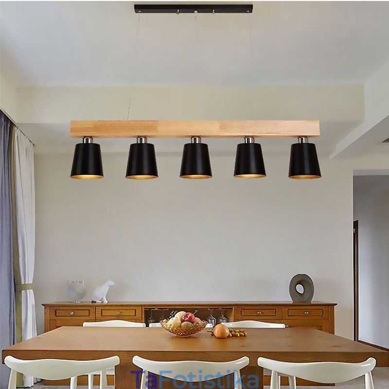 Πολυέλαιος Nordic Wood Μοναδικό ίσιο κρεμαστό φως Cafe