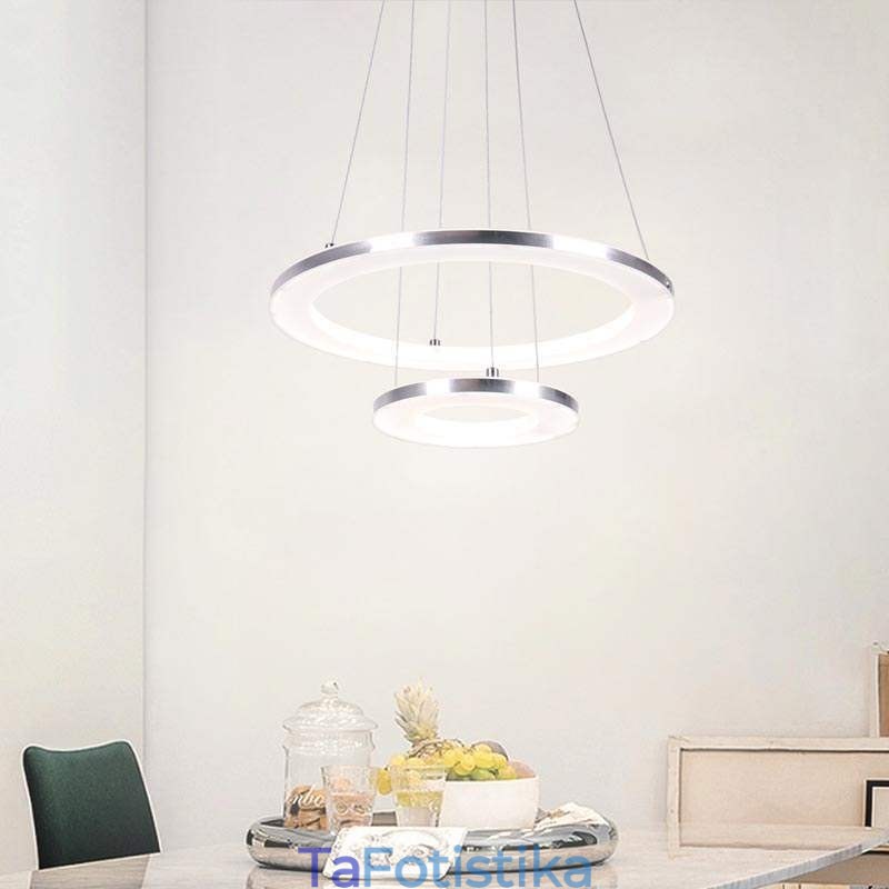 Μοντέρνο Κρεμαστό Φωτιστικό Ακρυλικό 2 Δαχτυλιδιών Φωτιστικό 40+20εκ