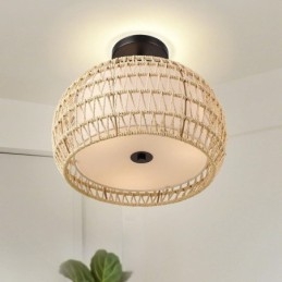 Χάρτινο Σχοινί Υφασμάτινο Φλος Βάση 32cm Στρογγυλό Αμπαζούρ 3 Φώτα