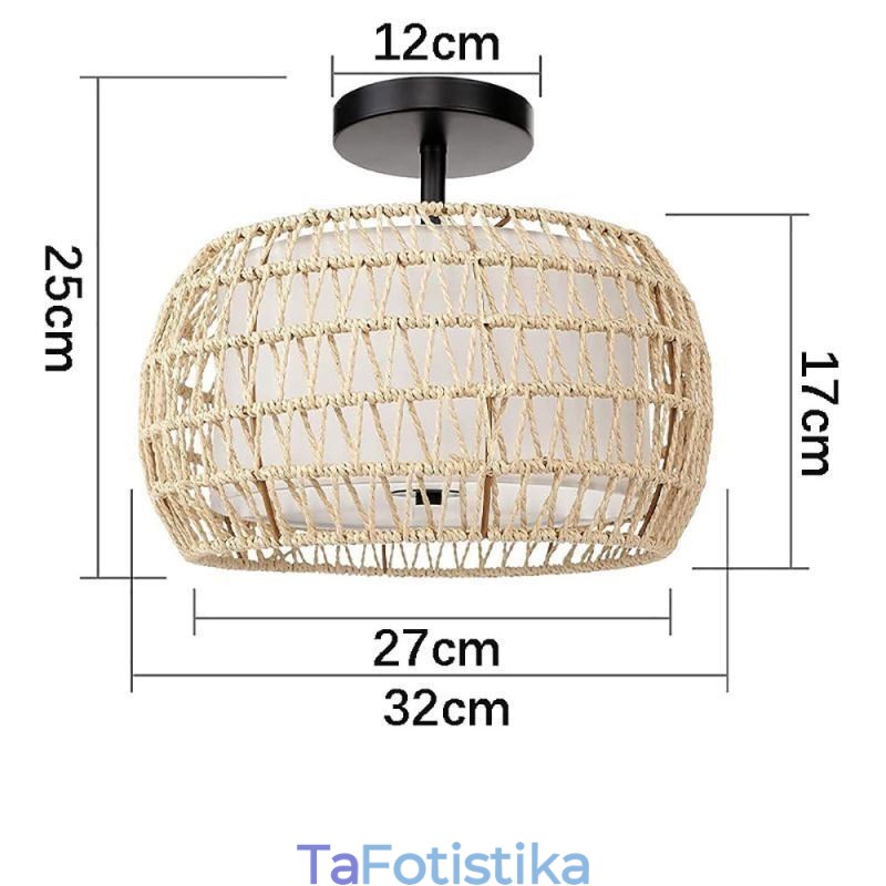 Χάρτινο Σχοινί Υφασμάτινο Φλος Βάση 32cm Στρογγυλό Αμπαζούρ 3 Φώτα