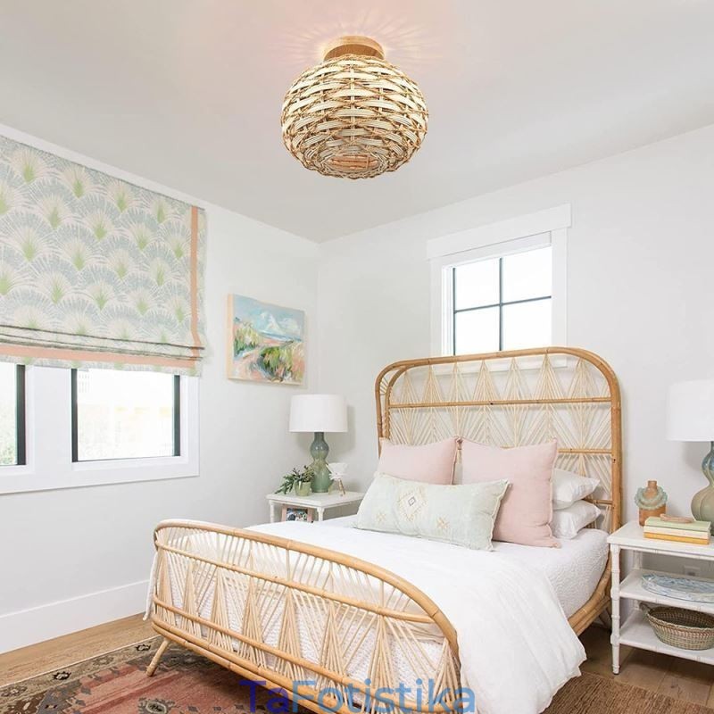 Αμπαζούρ με ύφασμα ξύλου Pumpkin Flush Mount Paper Rope Rattan