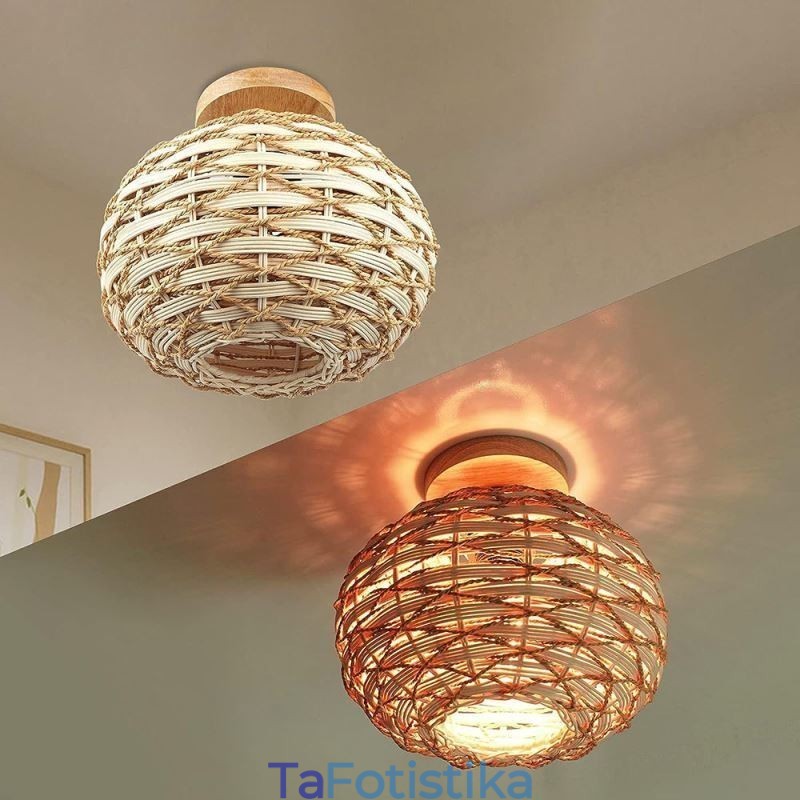 Αμπαζούρ με ύφασμα ξύλου Pumpkin Flush Mount Paper Rope Rattan