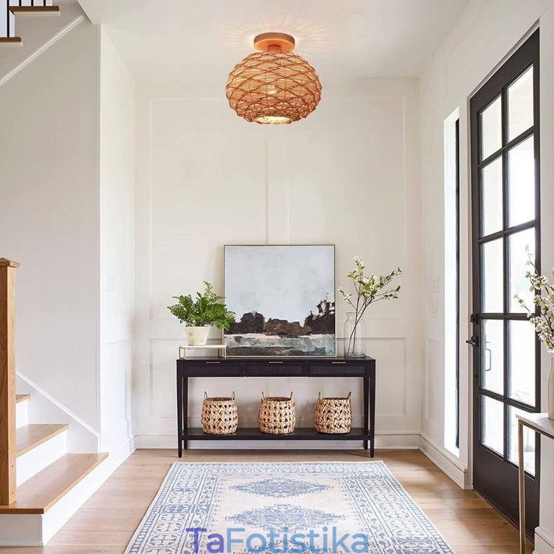 Αμπαζούρ με ύφασμα ξύλου Pumpkin Flush Mount Paper Rope Rattan