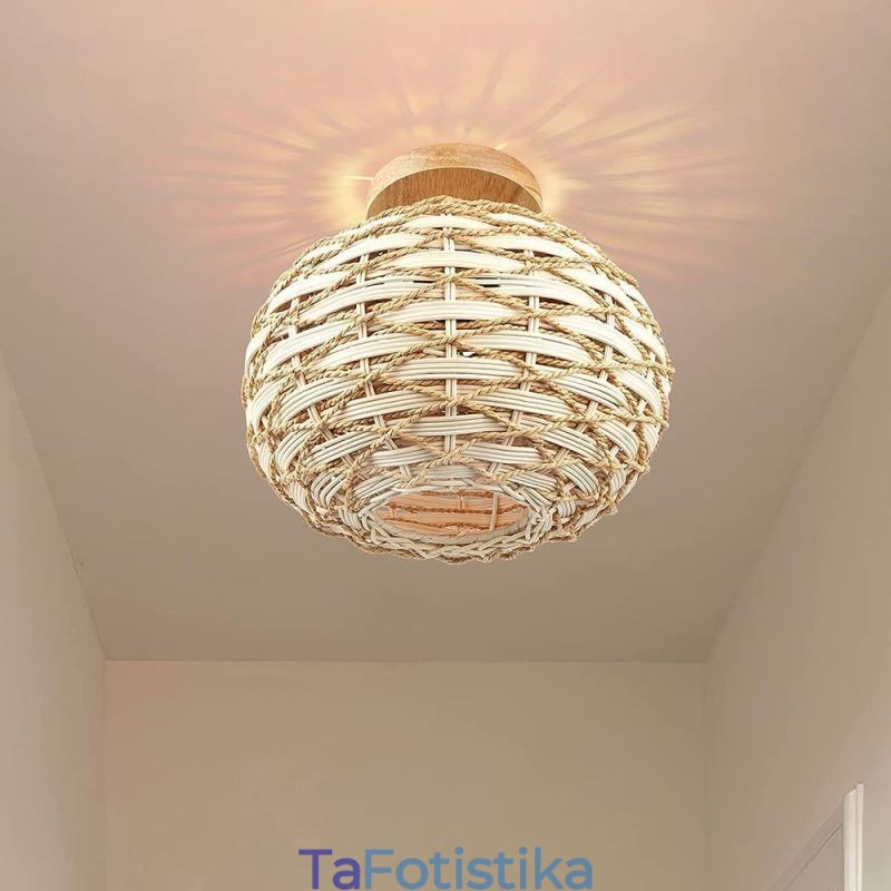 Αμπαζούρ με ύφασμα ξύλου Pumpkin Flush Mount Paper Rope Rattan