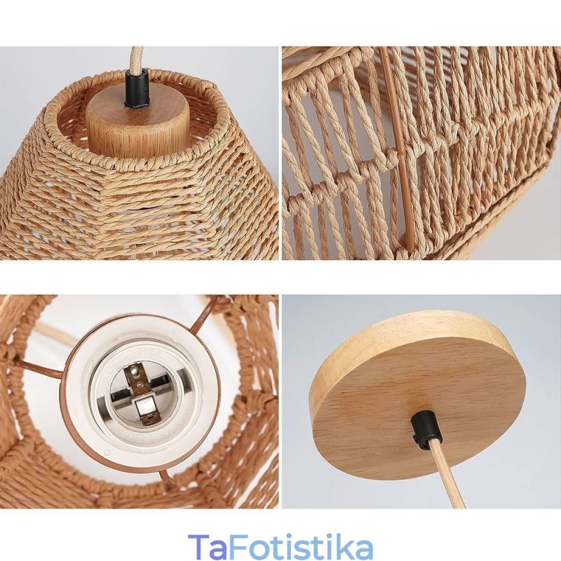 Nordic Retro Φωτιστικό Οροφής Φυσικό Χάρτινο Χειροποίητο Αμπαζούρ με σχοινί
