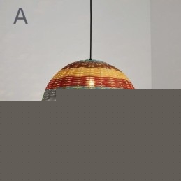 Κρεμαστό με μπαμπού και ρατάν ανοιχτόχρωμο ριγέ Χειροποίητο φωτιστικό οροφής