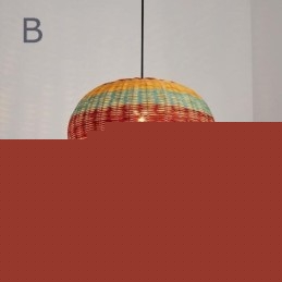 Κρεμαστό με μπαμπού και ρατάν ανοιχτόχρωμο ριγέ Χειροποίητο φωτιστικό οροφής