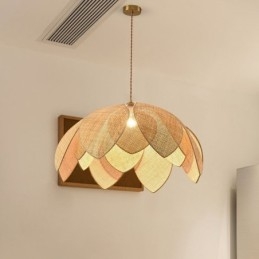 Rattan Lotus Κρεμαστό Φωτιστικό Cafe Retro Rattan Art Φωτιστικό Οροφής