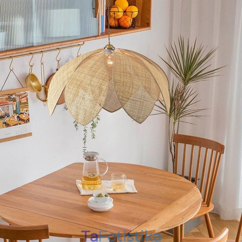 Rattan Lotus Κρεμαστό Φωτιστικό Cafe Retro Rattan Art Φωτιστικό Οροφής