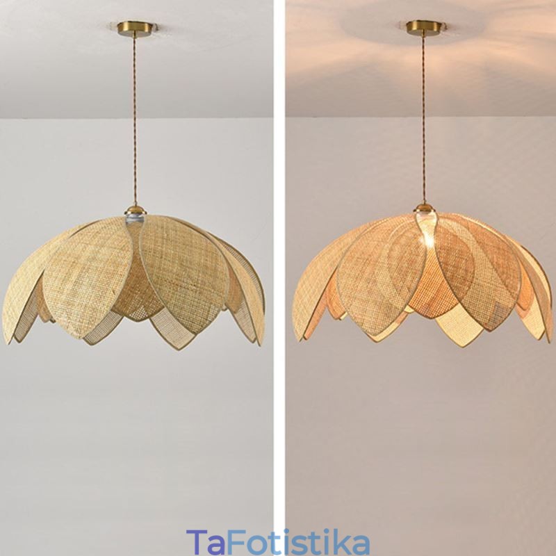 Rattan Lotus Κρεμαστό Φωτιστικό Cafe Retro Rattan Art Φωτιστικό Οροφής