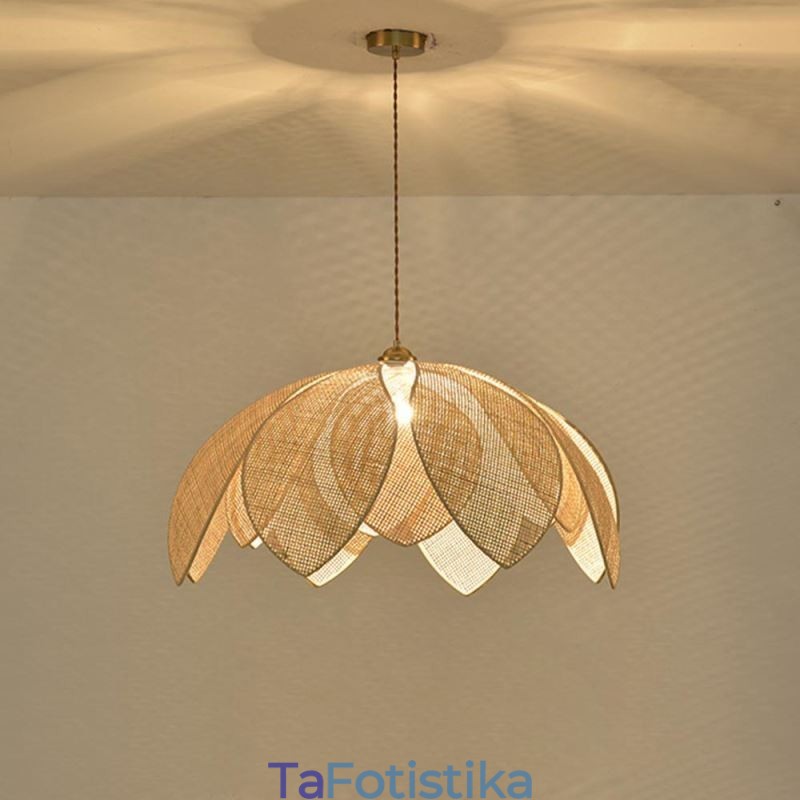 Rattan Lotus Κρεμαστό Φωτιστικό Cafe Retro Rattan Art Φωτιστικό Οροφής