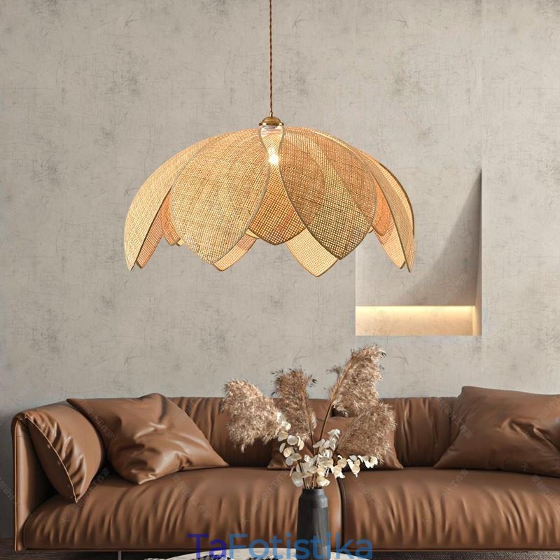 Rattan Lotus Κρεμαστό Φωτιστικό Cafe Retro Rattan Art Φωτιστικό Οροφής