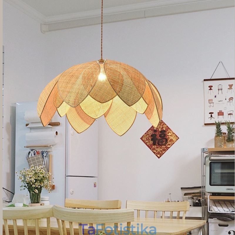 Rattan Lotus Κρεμαστό Φωτιστικό Cafe Retro Rattan Art Φωτιστικό Οροφής