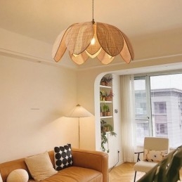 Rattan Lotus Κρεμαστό Φωτιστικό Cafe Retro Rattan Art Φωτιστικό Οροφής