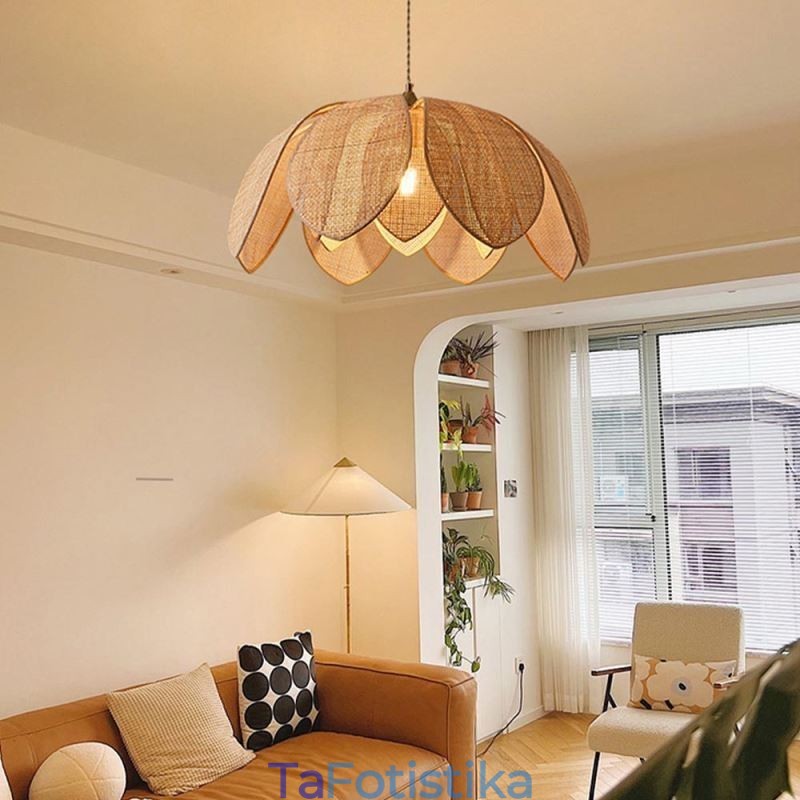 Rattan Lotus Κρεμαστό Φωτιστικό Cafe Retro Rattan Art Φωτιστικό Οροφής
