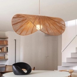 Ρετρό μενταγιόν Φωτιστικό οροφής Creative Wabi Sabi Ψάθινο καπέλο από σχοινί κάνναβης