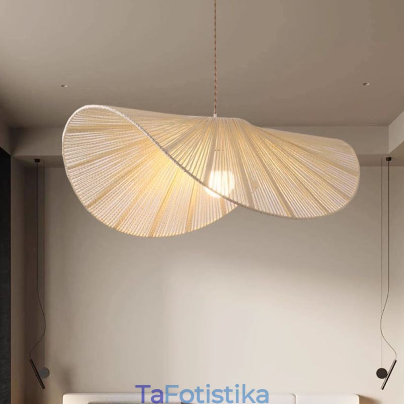 Ρετρό μενταγιόν Φωτιστικό οροφής Creative Wabi Sabi Ψάθινο καπέλο από σχοινί κάνναβης