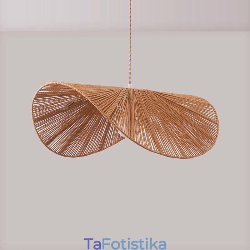 Ρετρό μενταγιόν Φωτιστικό οροφής Creative Wabi Sabi Ψάθινο καπέλο από σχοινί κάνναβης