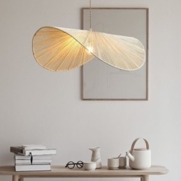 Ρετρό μενταγιόν Φωτιστικό οροφής Creative Wabi Sabi Ψάθινο καπέλο από σχοινί κάνναβης