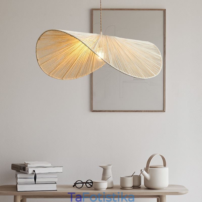 Ρετρό μενταγιόν Φωτιστικό οροφής Creative Wabi Sabi Ψάθινο καπέλο από σχοινί κάνναβης