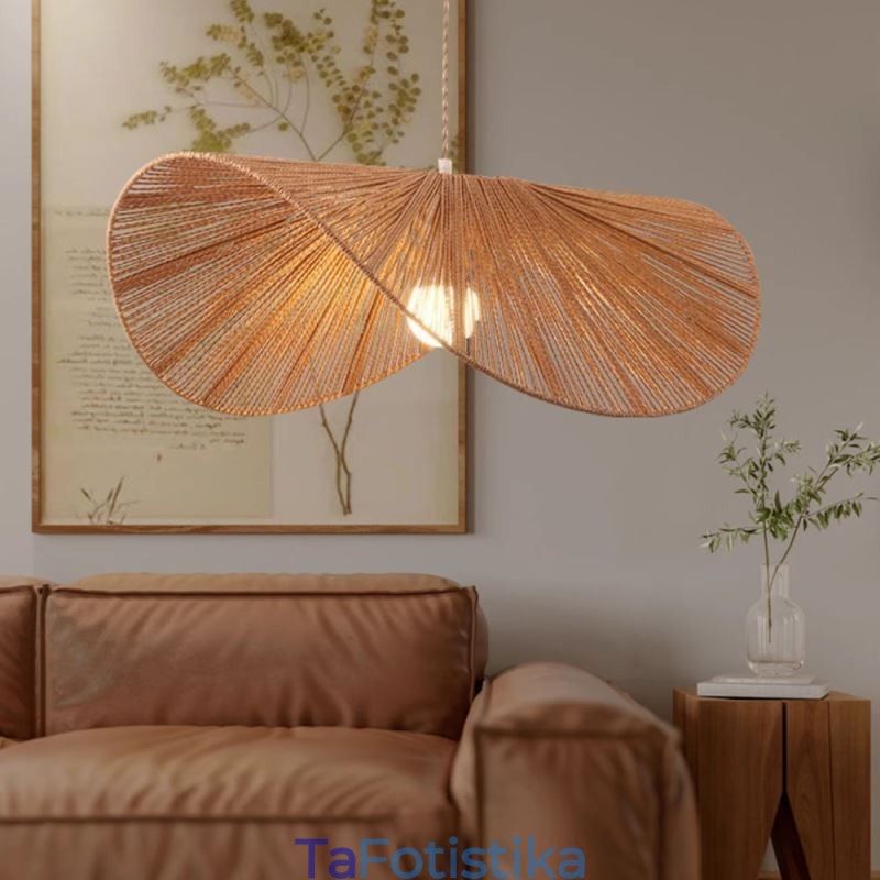 Ρετρό μενταγιόν Φωτιστικό οροφής Creative Wabi Sabi Ψάθινο καπέλο από σχοινί κάνναβης