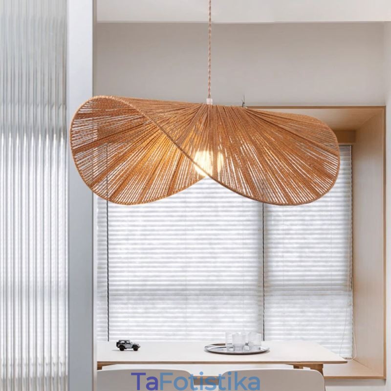 Ρετρό μενταγιόν Φωτιστικό οροφής Creative Wabi Sabi Ψάθινο καπέλο από σχοινί κάνναβης