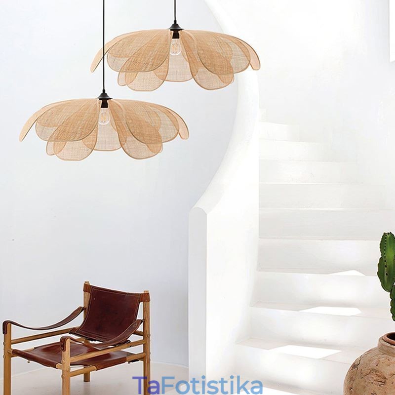 Κρεμαστό Φωτιστικό Rattan Πέταλο Χειροποίητο Φωτιστικό Οροφής Wabi Sabi Style Rattan