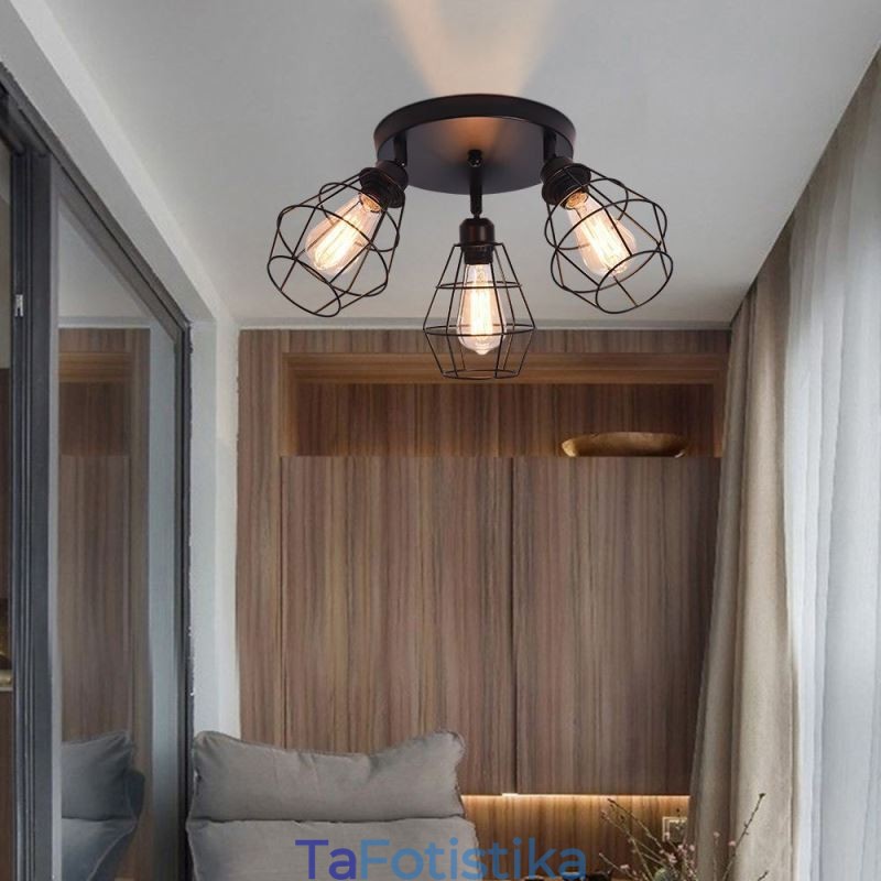 Φωτιστικό οροφής Industrial Flush Mount 3 ελαφρύ μεταλλικό φωτιστικό οροφής κλουβιού