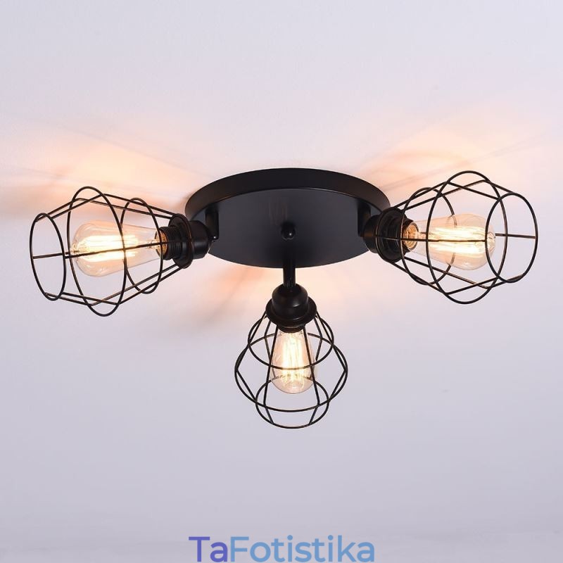 Φωτιστικό οροφής Industrial Flush Mount 3 ελαφρύ μεταλλικό φωτιστικό οροφής κλουβιού