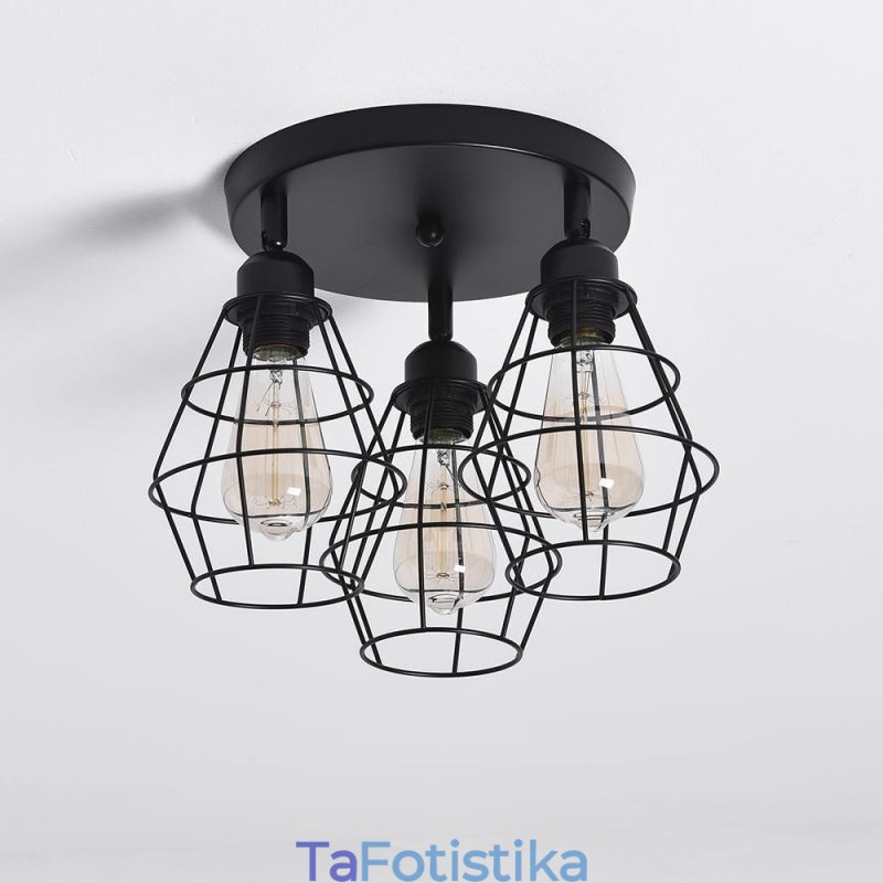 Φωτιστικό οροφής Industrial Flush Mount 3 ελαφρύ μεταλλικό φωτιστικό οροφής κλουβιού