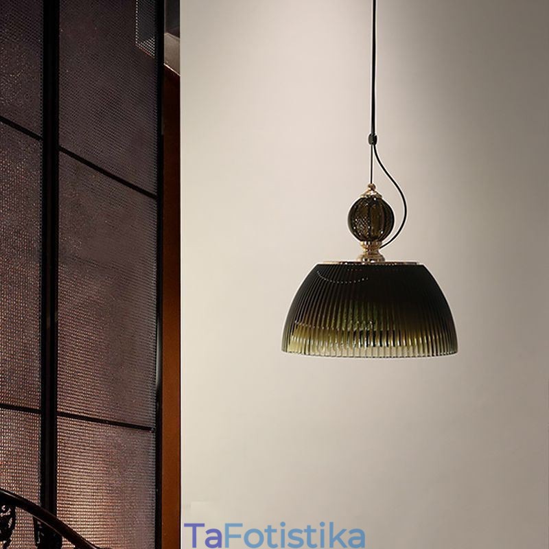 Φωτιστικό κρεμαστό γυαλί πλισέ μοντέρνο μινιμαλιστικό φωτιστικό οροφής από σφυρήλατο σίδερο