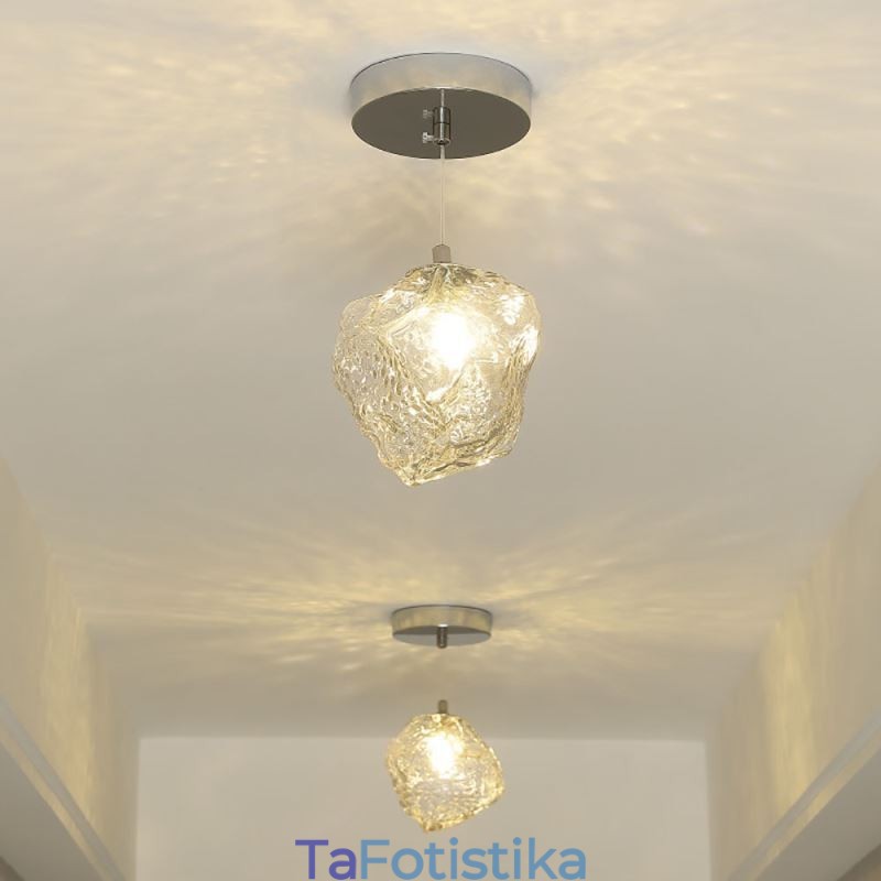 Γυάλινο Κρεμαστό Φωτιστικό Ρετρό Διακοσμητικό Φωτιστικό Αμπαζούρ σε σχήμα κύβου πάγου