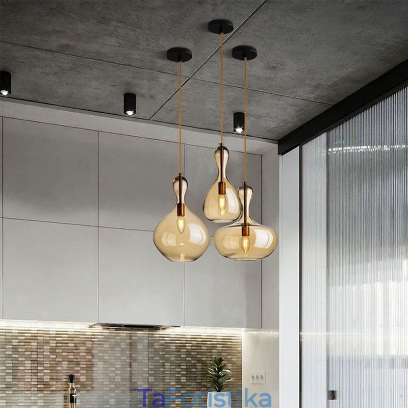 Φωτιστικό οροφής Nordic Glass Κρεμαστό Κεχριμπάρι απόχρωση