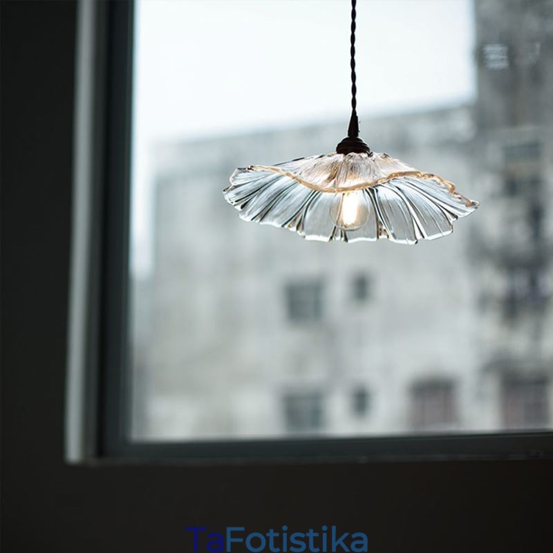 Φωτιστικό Homestay Φωτιστικό Κρεμαστό Γυαλί με Ριμπ Φύλλο Lotus