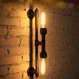 Wroguht Iron Water Pipe Φωτιστικό τοίχου Vintage φώτα διαδρόμου Loft Iron Wall Light Edison λαμπτήρας πυρακτώσεως FJ DB2 046A0