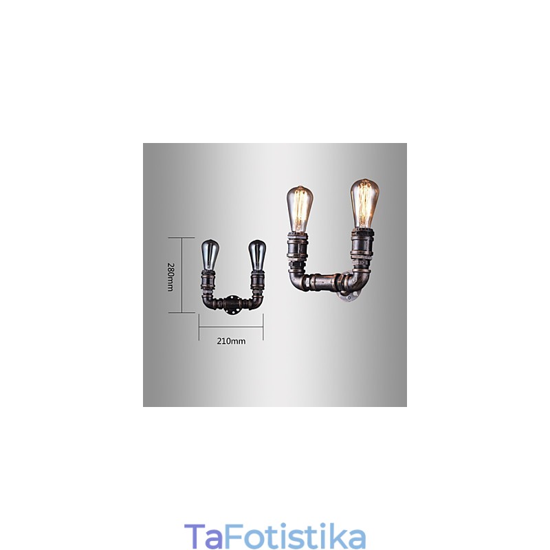 Επιτοίχιο φωτιστικό 2 Lights Vintage Μεταλλικό Σωλήνα Νερού με λάμπα Edison