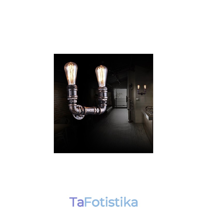 Επιτοίχιο φωτιστικό 2 Lights Vintage Μεταλλικό Σωλήνα Νερού με λάμπα Edison