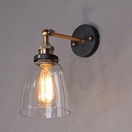 Industrial Edison Simplicity Γυάλινη Απλίκα Τοίχου Μεταλλικό Καπάκι Βάσης Τραπεζαρίας Δωμάτιο γραφείου Φωτιστικό τοίχου στο διάδρομο