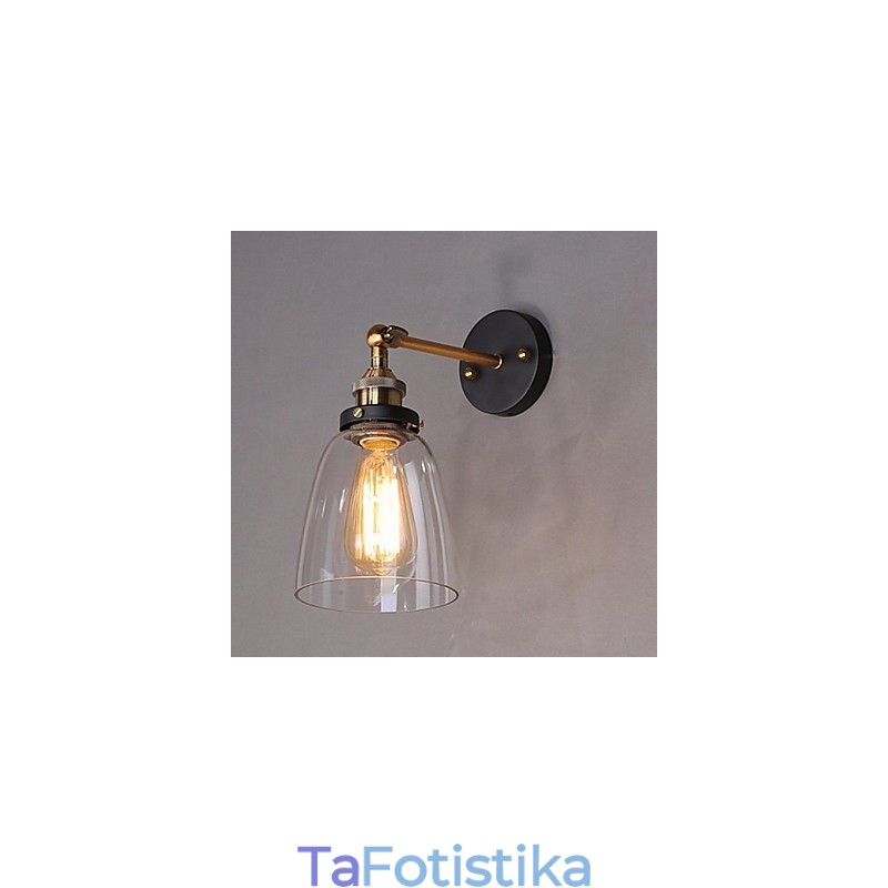 Industrial Edison Simplicity Γυάλινη Απλίκα Τοίχου Μεταλλικό Καπάκι Βάσης Τραπεζαρίας Δωμάτιο γραφείου Φωτιστικό τοίχου στο διάδρομο
