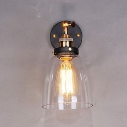 Industrial Edison Simplicity Γυάλινη Απλίκα Τοίχου Μεταλλικό Καπάκι Βάσης Τραπεζαρίας Δωμάτιο γραφείου Φωτιστικό τοίχου στο διάδρομο