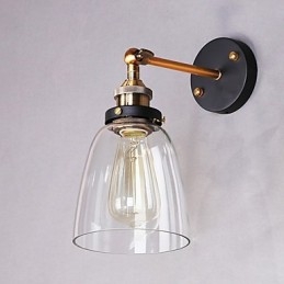 Industrial Edison Simplicity Γυάλινη Απλίκα Τοίχου Μεταλλικό Καπάκι Βάσης Τραπεζαρίας Δωμάτιο γραφείου Φωτιστικό τοίχου στο διάδρομο