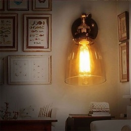 Industrial Edison Simplicity Γυάλινη Απλίκα Τοίχου Μεταλλικό Καπάκι Βάσης Τραπεζαρίας Δωμάτιο γραφείου Φωτιστικό τοίχου στο διάδρομο