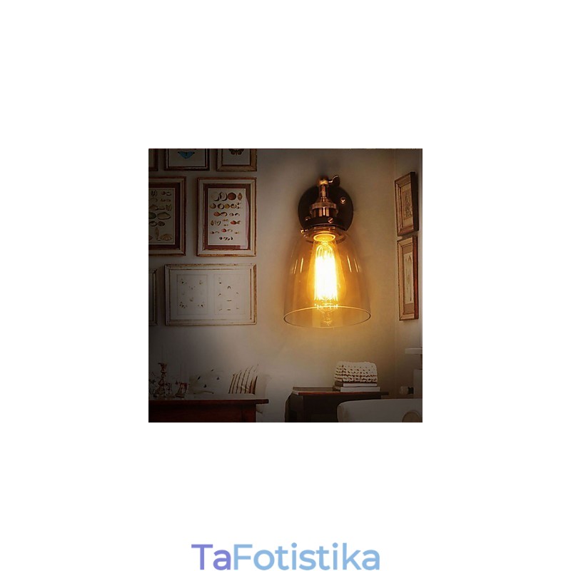Industrial Edison Simplicity Γυάλινη Απλίκα Τοίχου Μεταλλικό Καπάκι Βάσης Τραπεζαρίας Δωμάτιο γραφείου Φωτιστικό τοίχου στο διάδρομο