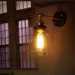 Industrial Edison Simplicity Γυάλινη Απλίκα Τοίχου Μεταλλικό Καπάκι Βάσης Τραπεζαρίας Δωμάτιο γραφείου Φωτιστικό τοίχου στο διάδρομο