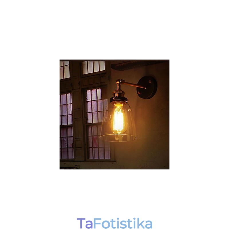 Industrial Edison Simplicity Γυάλινη Απλίκα Τοίχου Μεταλλικό Καπάκι Βάσης Τραπεζαρίας Δωμάτιο γραφείου Φωτιστικό τοίχου στο διάδρομο