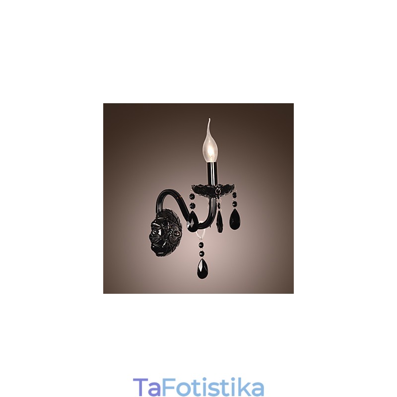 Μαύρο κρυστάλλινο φωτιστικό τοίχου με λαμπτήρα κεριού