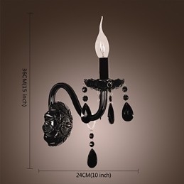 Μαύρο κρυστάλλινο φωτιστικό τοίχου με λαμπτήρα κεριού