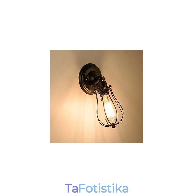 Vintage Φωτιστικό Τοίχου Βιομηχανική Απλίκα Τοίχου Μαύρο Μεταλλικό Συρμάτινο Φωτιστικό τοίχου