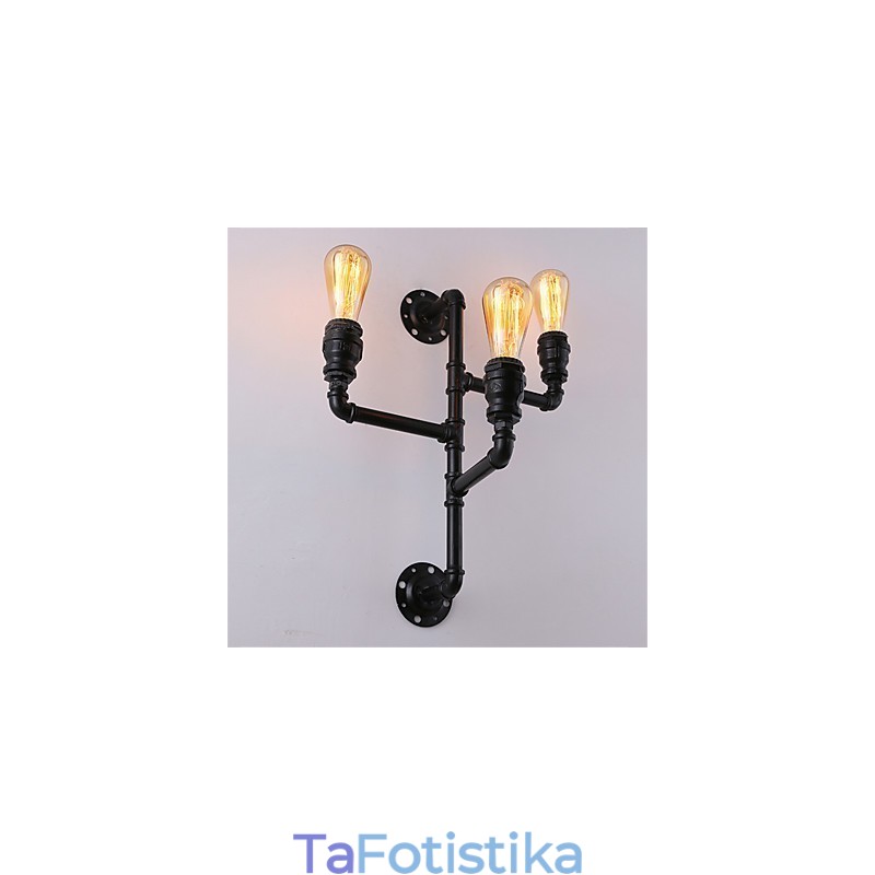 Vintage Industrial Pipe Φωτιστικά τοίχου Μαύρα Creative Lights Εστιατόριο Cafe Bar Διακοσμητικός φωτισμός με 3 ανοιχτόχρωμο φινίρισμα